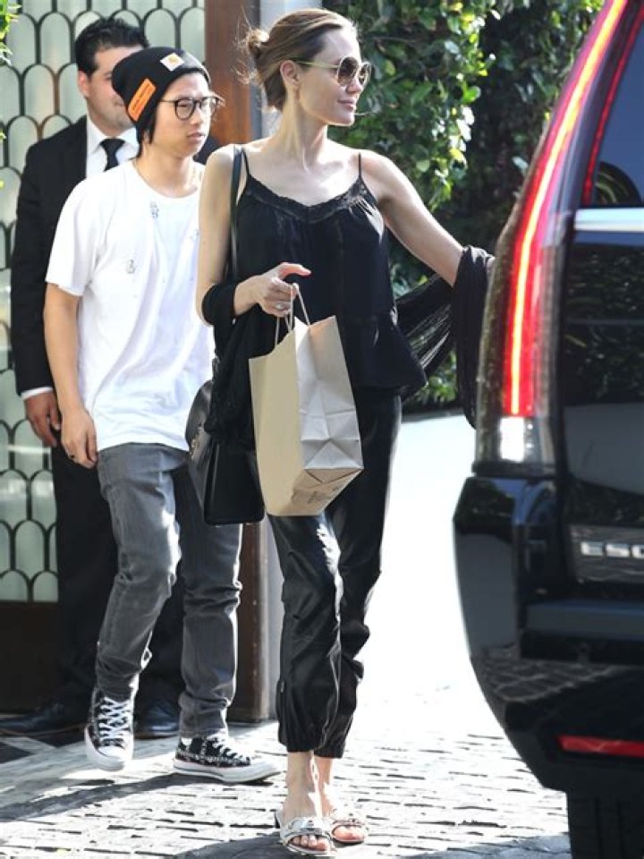 Angelina Jolie Casually Tosses On Leather Leggings and Lace Tank To Take Son Pax, 15, To Lunch