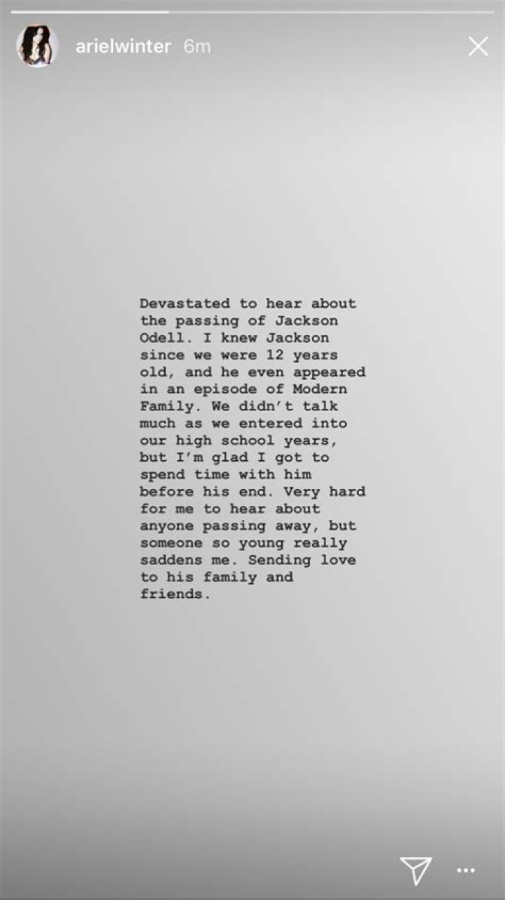 Ariel Winter Posts About Jackson Odell’s Death In Instagram Message – Hollywood Life