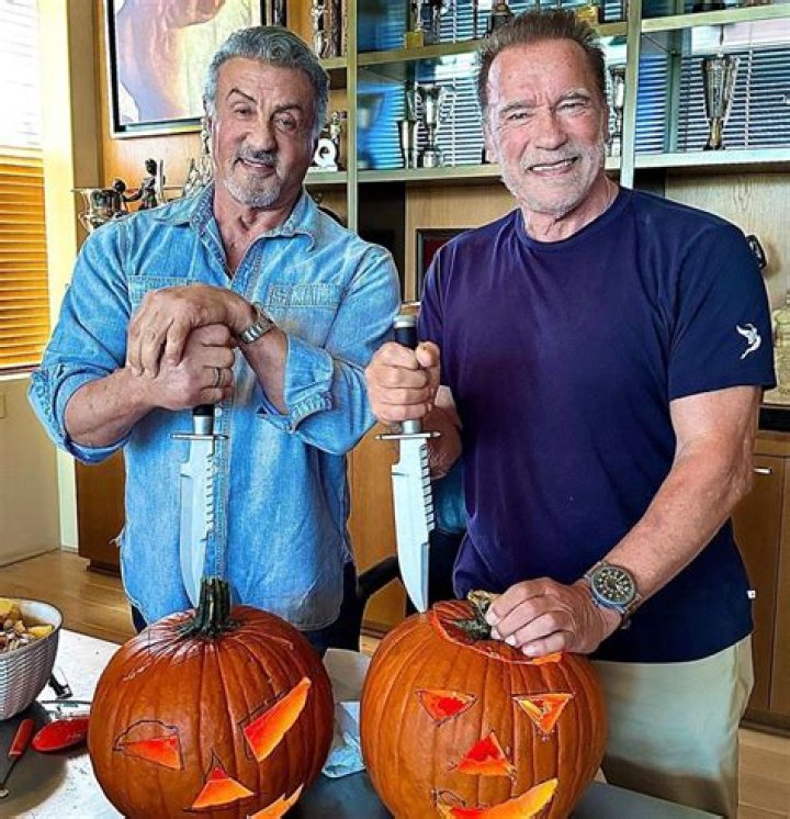 Arnold Schwarzenegger & Sylvester Stallone With Halloween Pumpkins – Hollywood Life