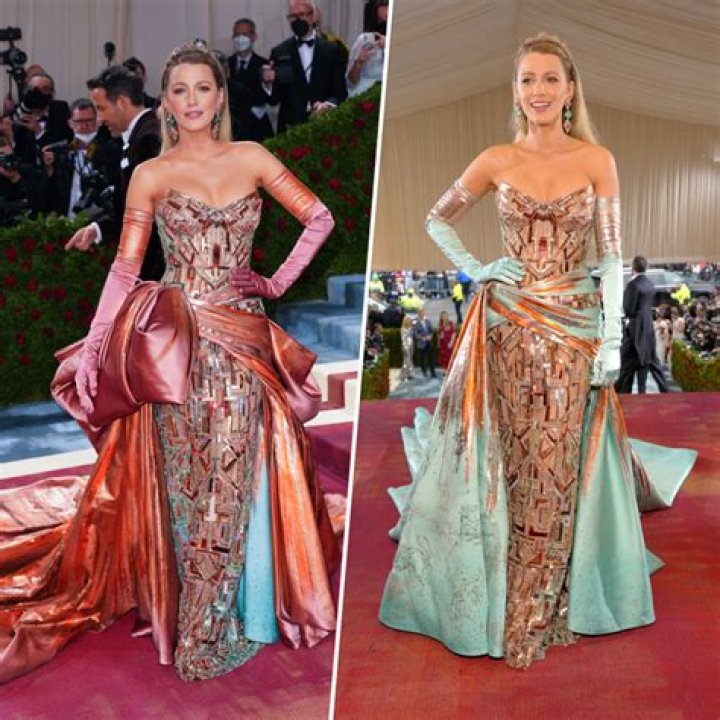 Blake Lively’s Dress At Met Gala — Slays In Gold Gown & Feather Train – Hollywood Life