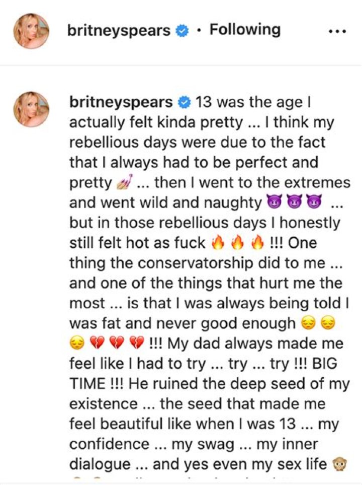 Britney Spears Says Her Dad Ruined Her Sex Life In New Post – Hollywood Life