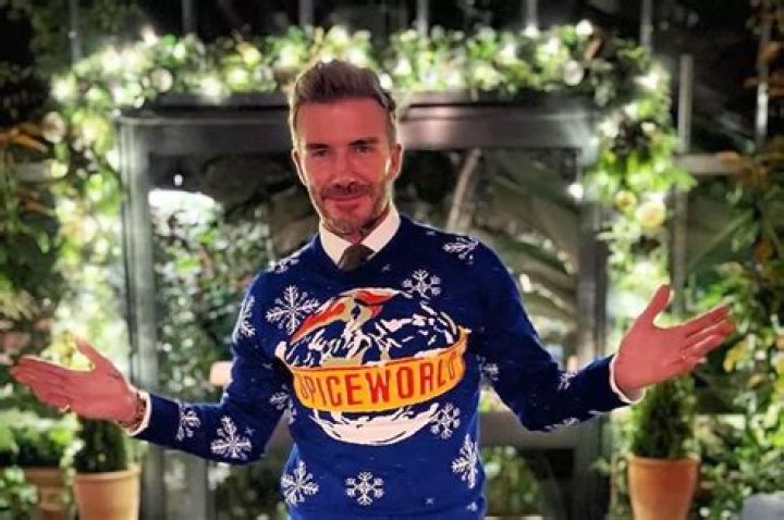David Beckham Becomes An Honorary Spice Girl While Rocking The Best Ugly Christmas Sweater Ever
