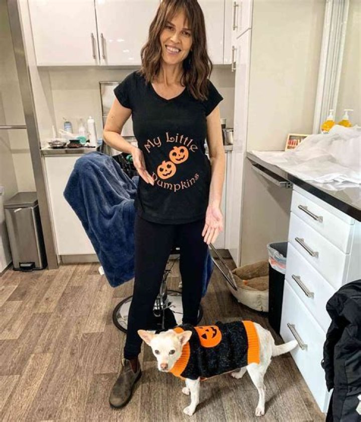 Hilary Swank Shows Off Growing Baby Bump In Halloween T-Shirt: ‘My Little Pumpkins’