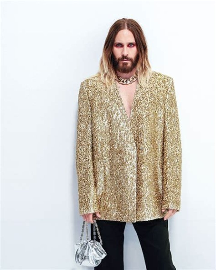 Jared Leto Rocks Wild Red Eye Shadow & Sparkly Gold Jacket At Paris Fashion Week: Photos