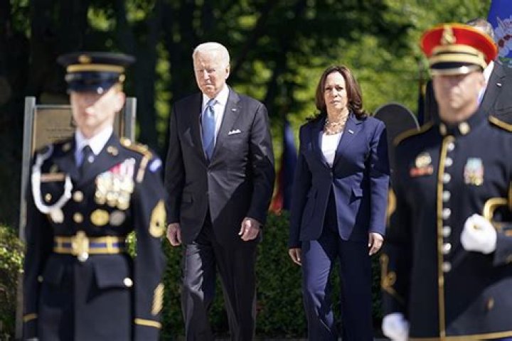 Joe & Jill Biden Pay Tribute To Heroic Service Members On Memorial Day Alongside Kamala Harris — See Pics