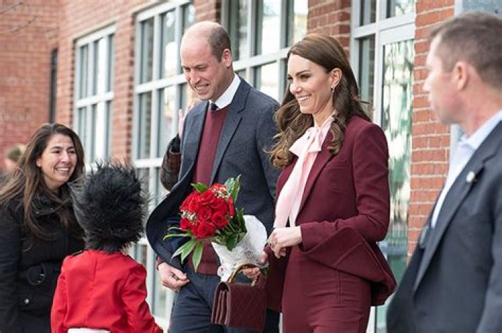Kate Middleton Crouches To Talk To Kids In Boston In Burgundy Pantsuit With Prince William: Photos