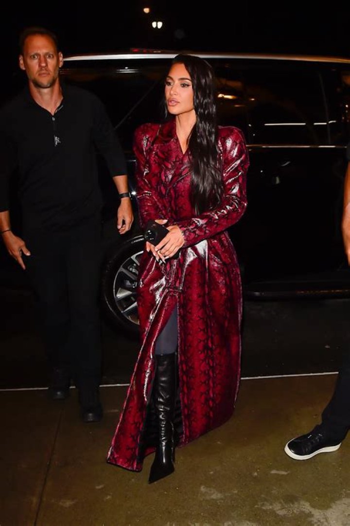 Kim Kardashian Wears Leather Dress & Matching Trench Coat To Dinner – Hollywood Life