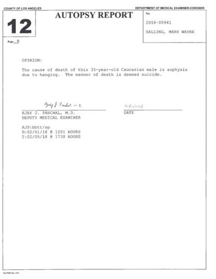 Mark Salling’s Autopsy Report — PICS