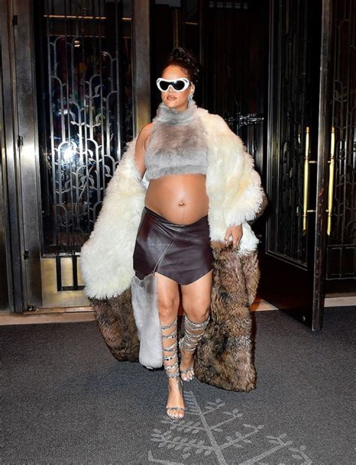 Pregnant Rihanna Rocks Fur Crop Top & Brown Mini Skirt With A$AP Rocky On NYC Date Night: Photos