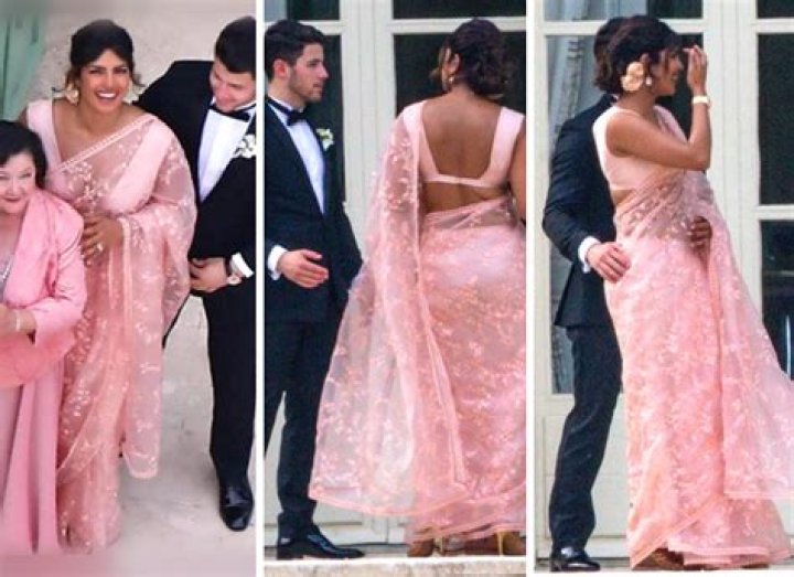 Priyanka Chopra Wears Pink Saree In New Pic For Joe & Sophie’s Wedding – Hollywood Life