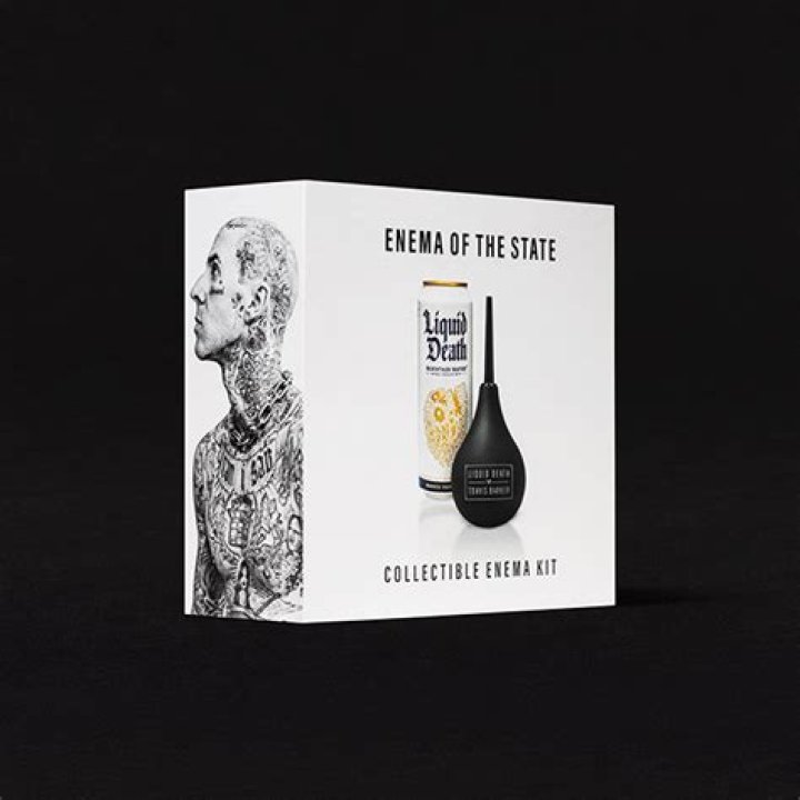 Travis Barker Goes Nude For Liquid Death’s ‘Enema Of The State’ Kit – Hollywood Life